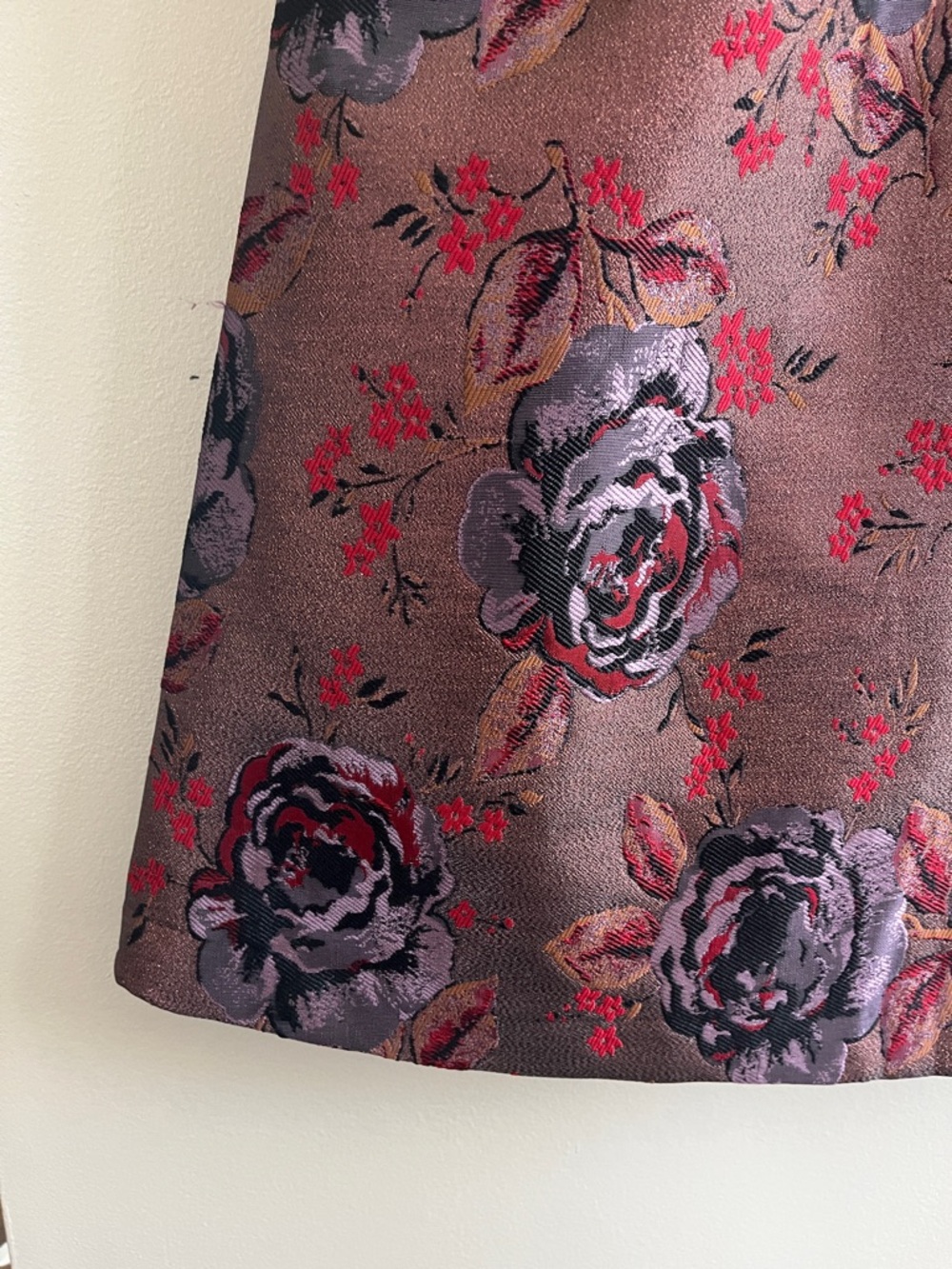 Cath Kidston Jacquard Rose Print A line Skirt in red purple brown size 8 - Picture 3 of 14